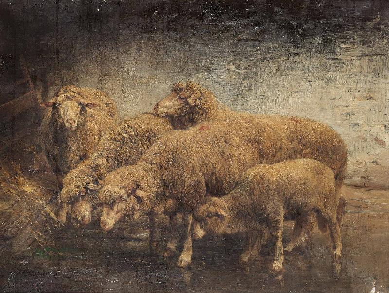 Heinrich von Angeli Sheep in a barn China oil painting art
